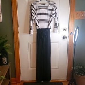 Maxi dress, black striped, long sleeved, tie waist, size xxl
